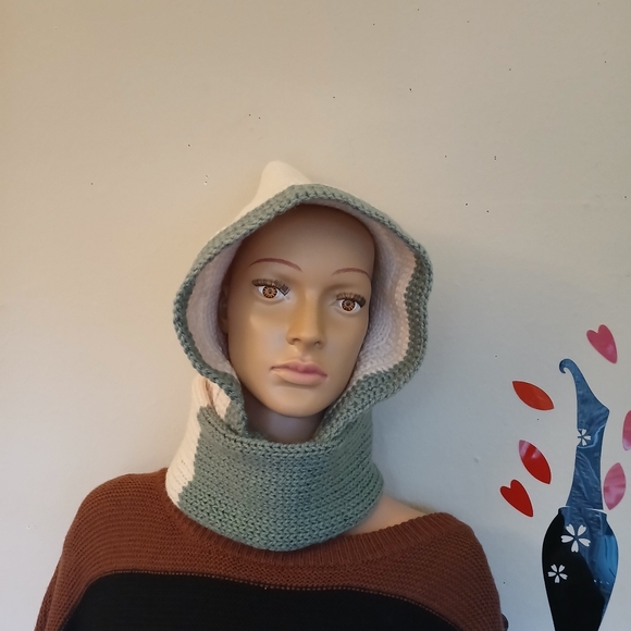 Womens Winter Hat with scarf included balaclava Beige& Green New - Picture 8 of 12